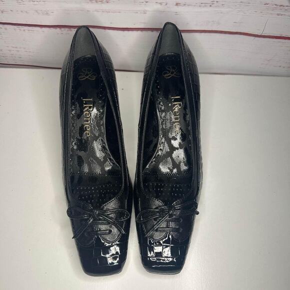New Without Box J.Renee Black Patent Faux Alligator Block Heels Womens US size 5 - Picture 1 of 3